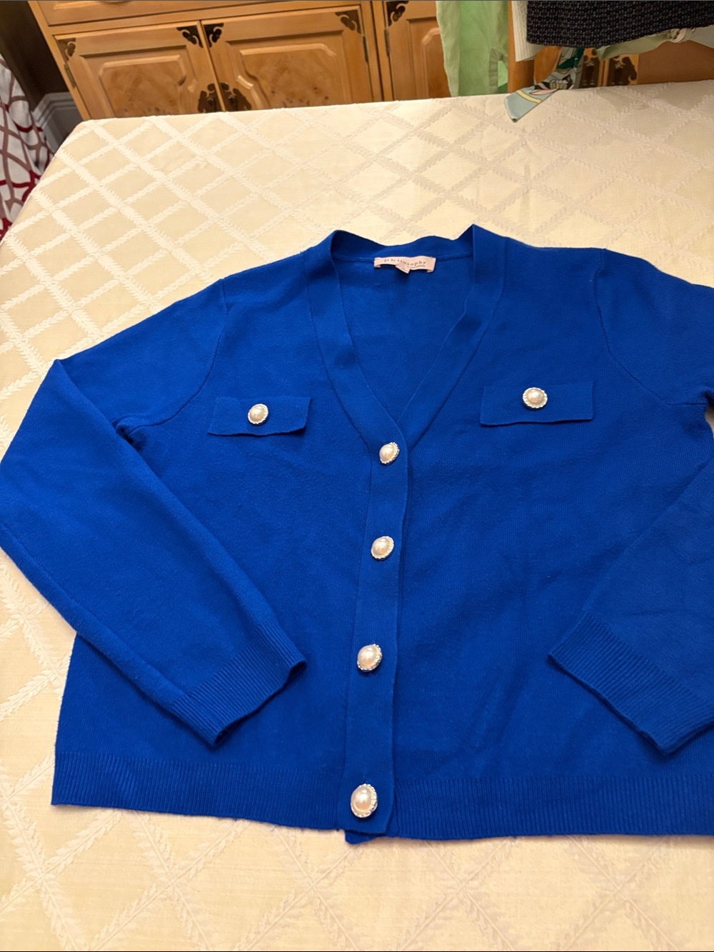 Philosophy Royal Blue V-Neck Pearl Button Cardigan